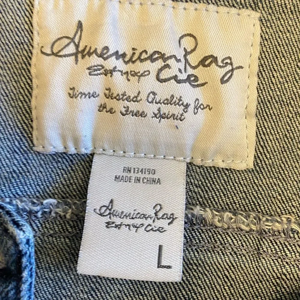 American rag distressed denim jacket  large bohemian jeans fabric lightweight